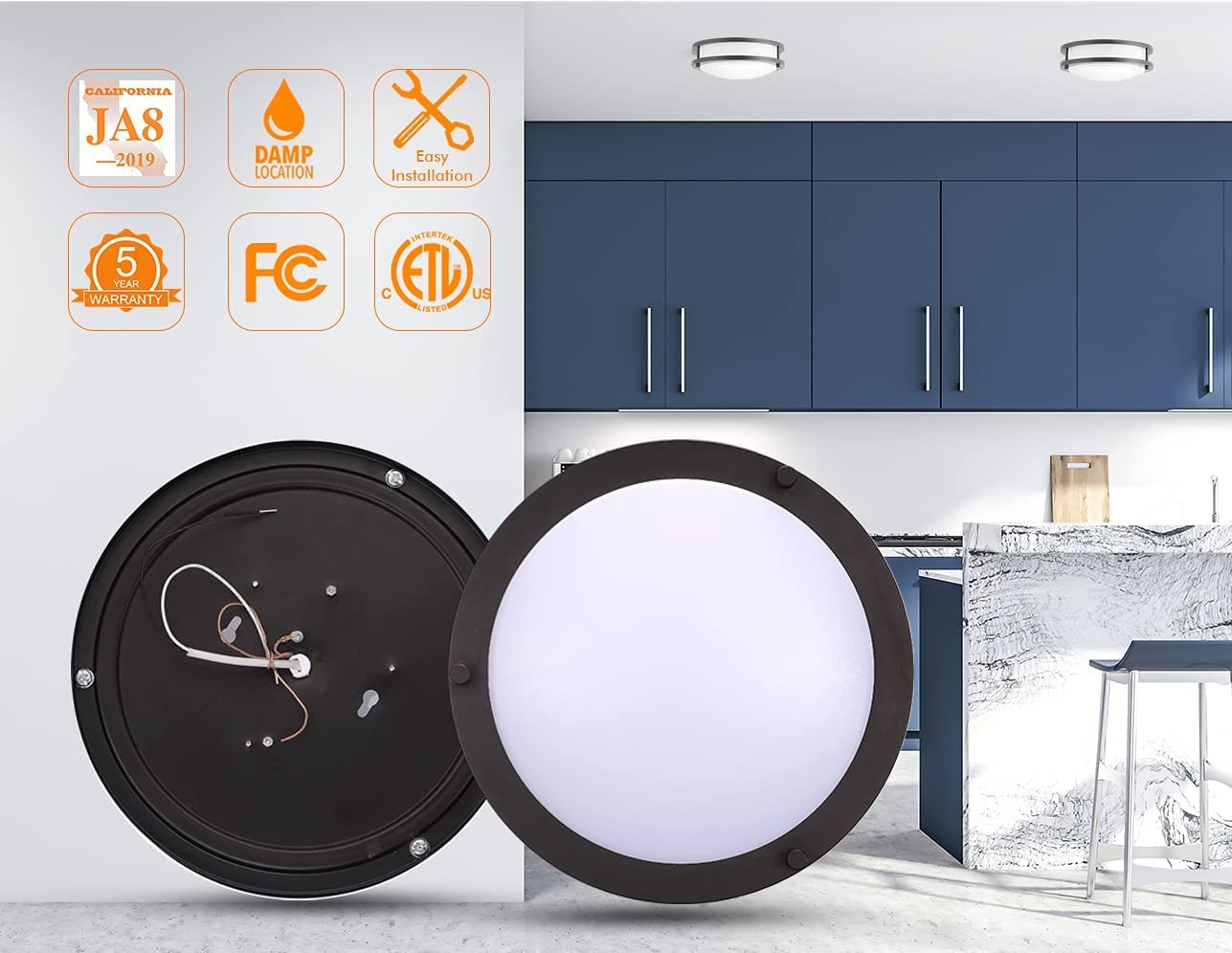 CLOUDY BAY LED Flush Mount Ceiling Light,10 inch,17W(120W Equivalent) Dimmable 1050lm,3000K Warm White,Oil Rubbed Bronze Round Lighting Fixture for Kitchen,Hallway,Bathroom,Stairwell, ETL/JA8