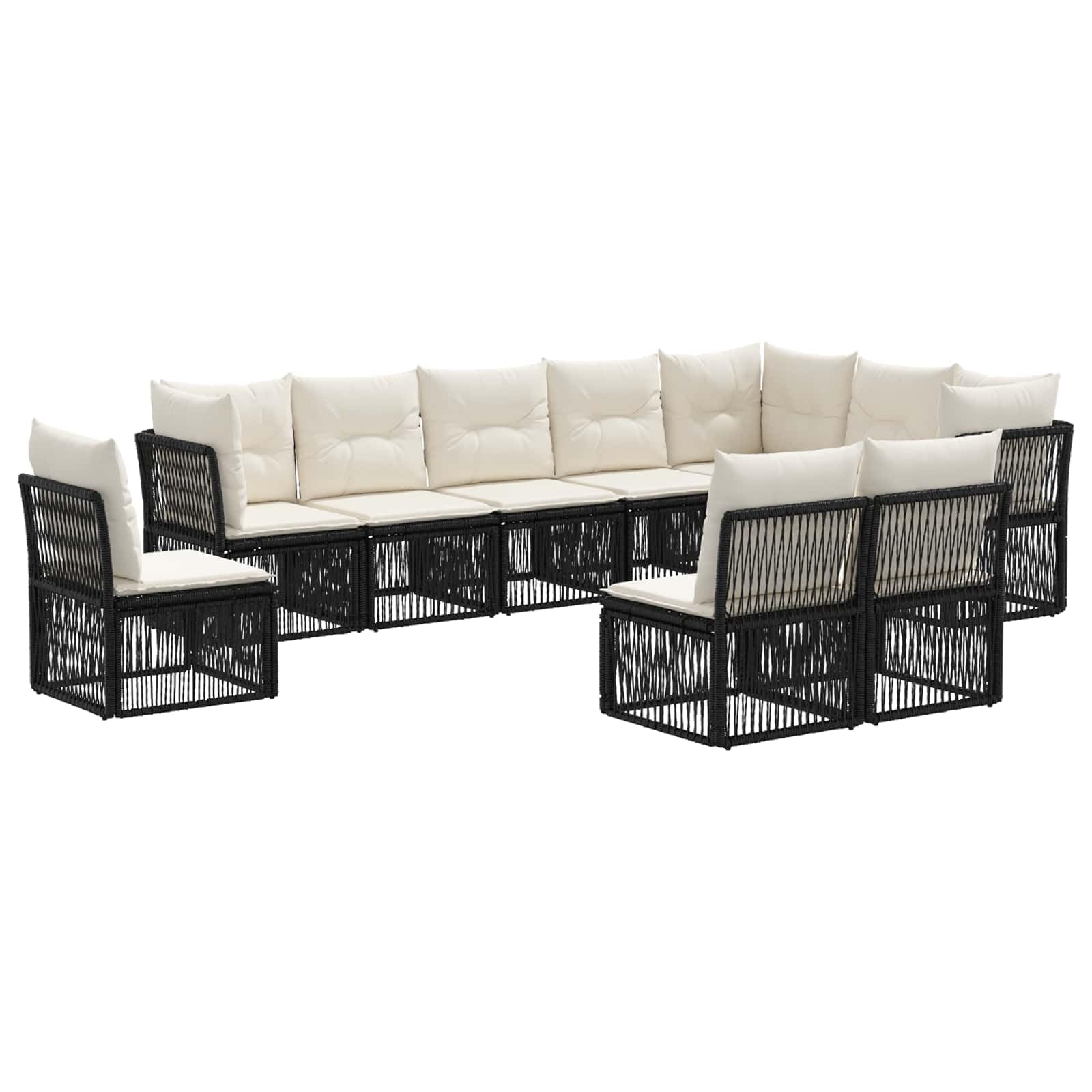 Set di 10 divani da giardino in polyrattan, colore nero, per esterni | Set lounge modulare per terrazza e giardino con elementi flessibili, robusto telaio in acciaio e federe lavabili.