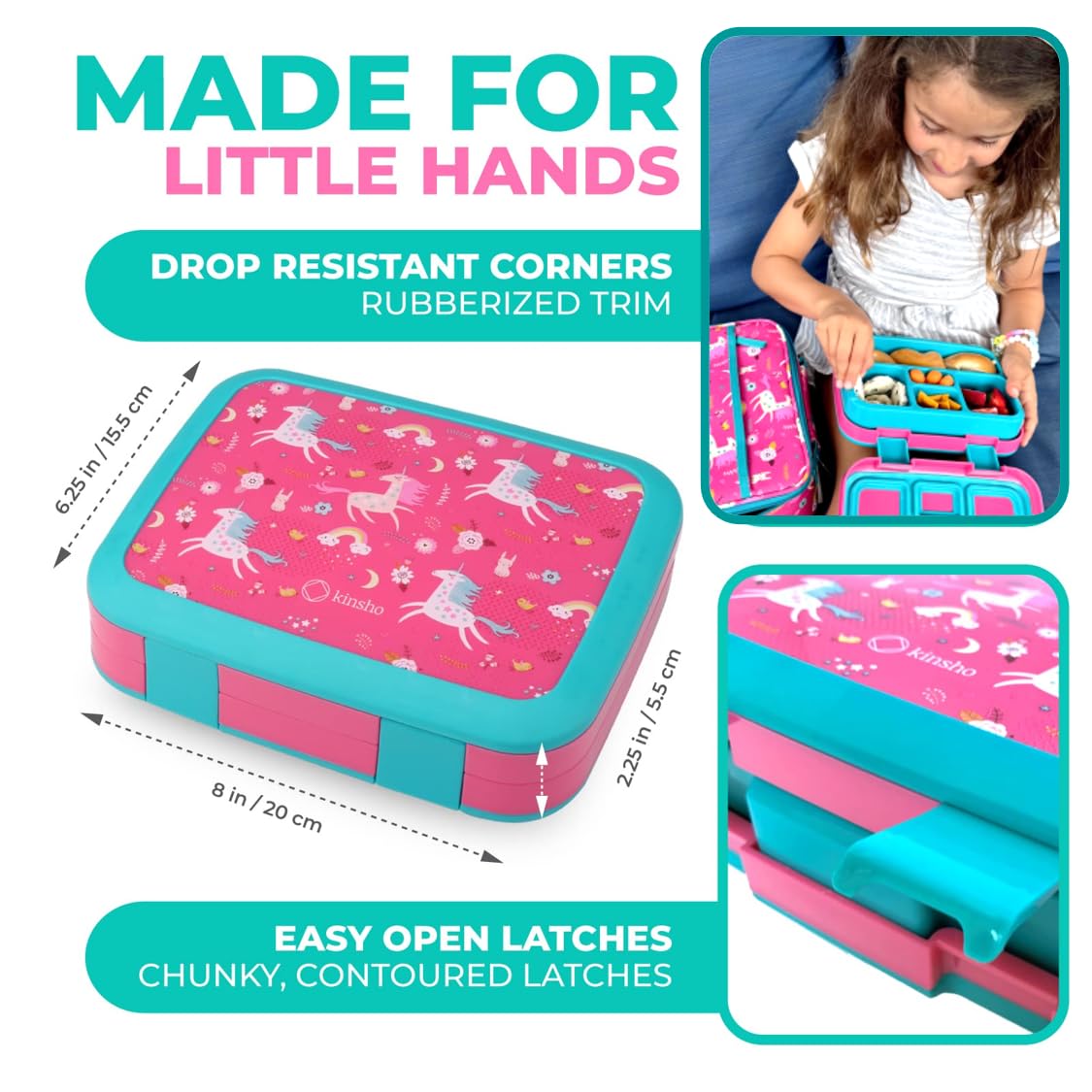 Bento-Box, Edelstahl-Lebensmittelbehälter für heiße kalte Speisen oder Suppe, isolierte Lunch-Tasche und Eispack-Set für Kinder oder Kleinkinder Alter 3 bis 7 Jahre, rosa Einhorn