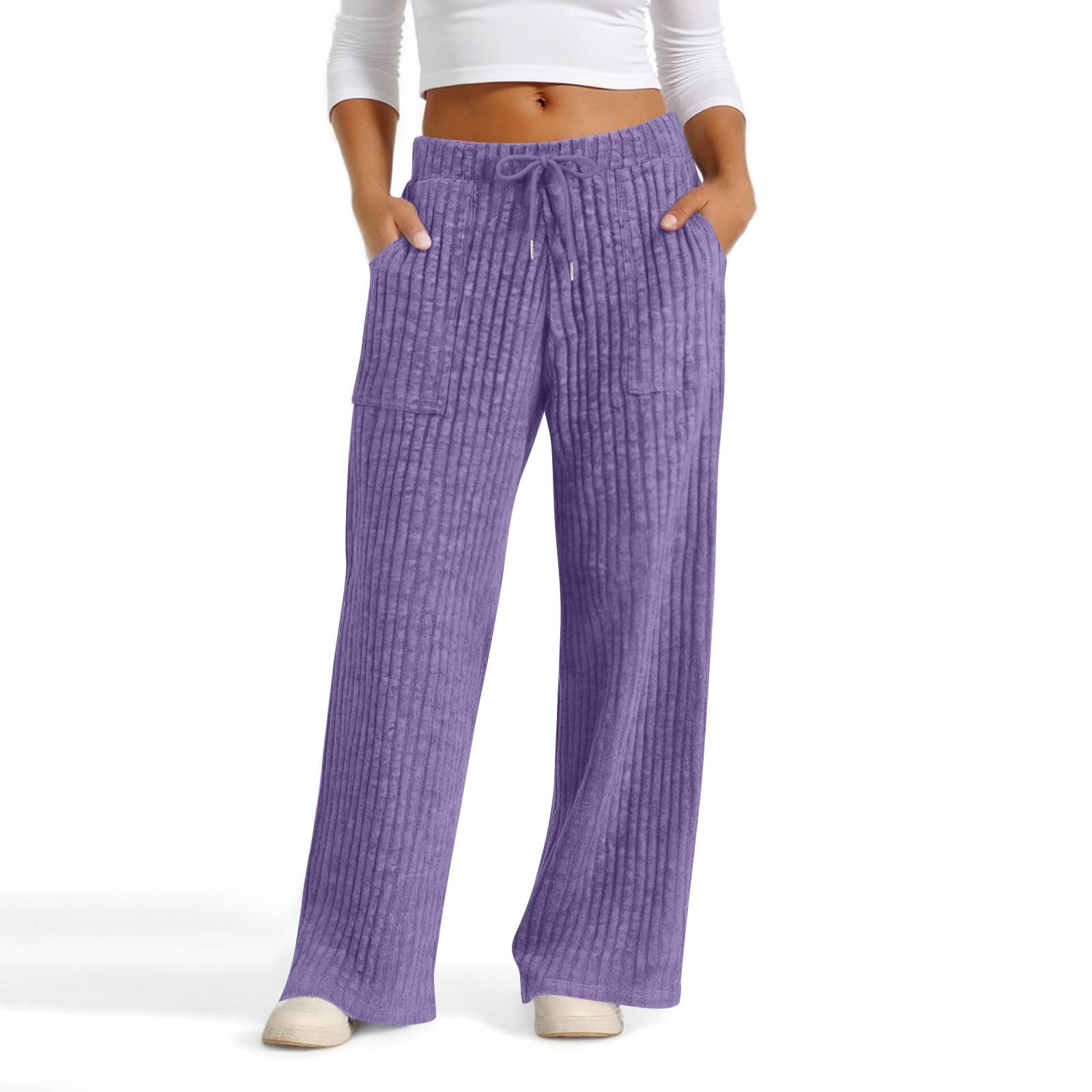 Wide Leg Pants Woman Loose High Waisted Baggy Pants Comfy Drawstring Stretchy Pull On Elastic Waist Pant with