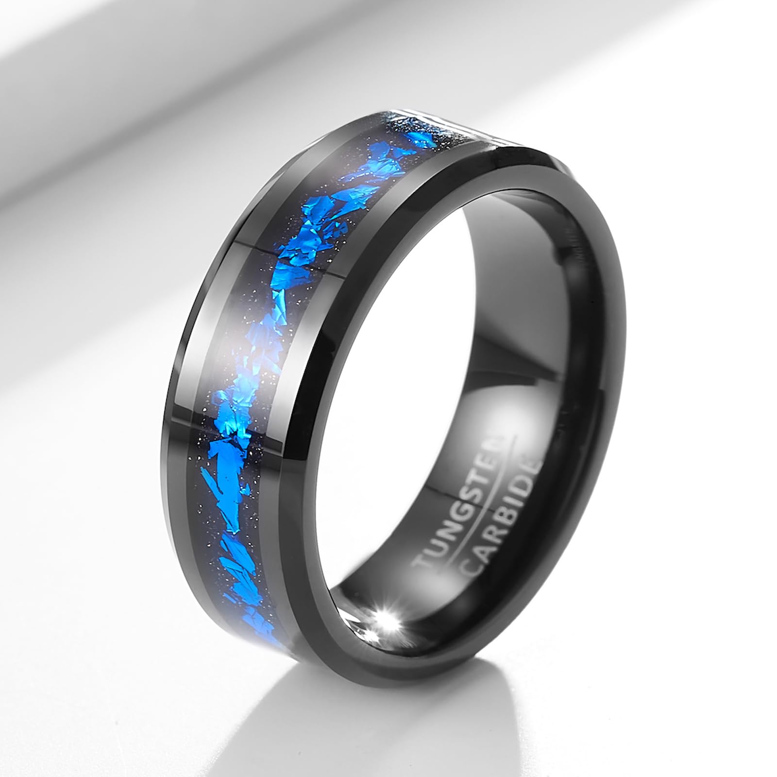 Fascia con Intarsio Nebula - Anello Nuziale in Tungsteno Nero Larghezza 8mm con Intarsio in Foil Nebula per Uomo e Donna (Misura USA)