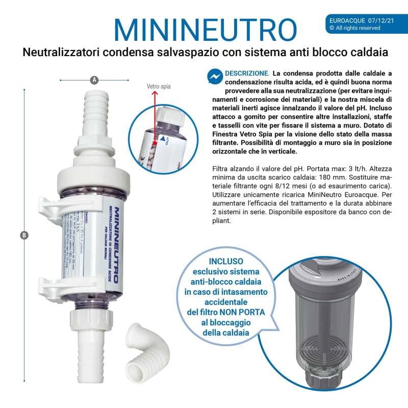 Neutralizzatore Di Condensa Di Caldaia, Ricaricabile, Dimensione Mini. Per Le Caldaie A Condensazione Fino A 35 kW. Fissaggio Orizzontale O Verticale Al Tubo Di Condensa. Facile Fai-Da-Tè