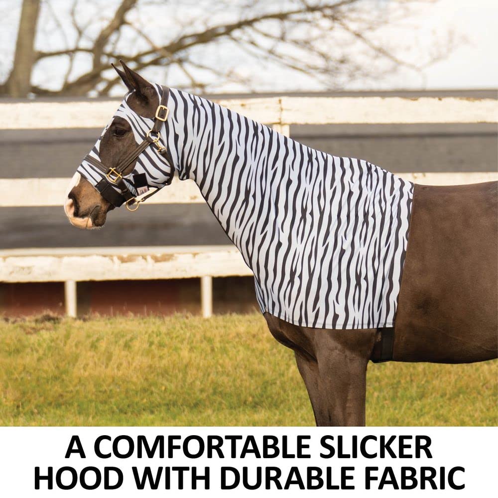 UltraFlex Limited Edition Zebra Horse Slicker Hoods | Durable & Breathable Summer Comfort | Oversized Eye Holes | Rub-Free | No-Snag Hook and Loop | Zipper Slicker Hoods | Color Zebra | Size Large