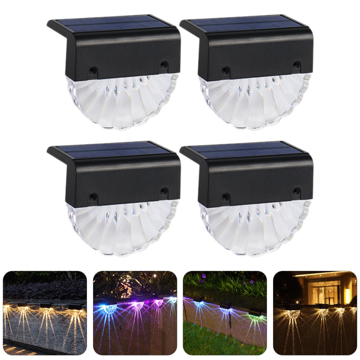 UKCOCO 4 Stück Solar Stufenleuchten Ip65 mit Automatischer Dämmerungsschaltung Warmweiß Bunt Kabellose Solar Außenleuchten für Treppen Zaun und Garten