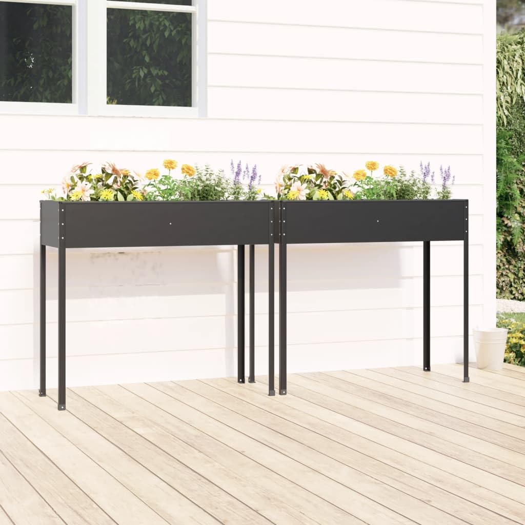 vidaXL Jardineras 2 Unidades, Macetero con Patas para Plantas, Arriate Elevado de Jardín Balcón, Mesa de Cultivo, Acero Galvanizado Gris Antracita