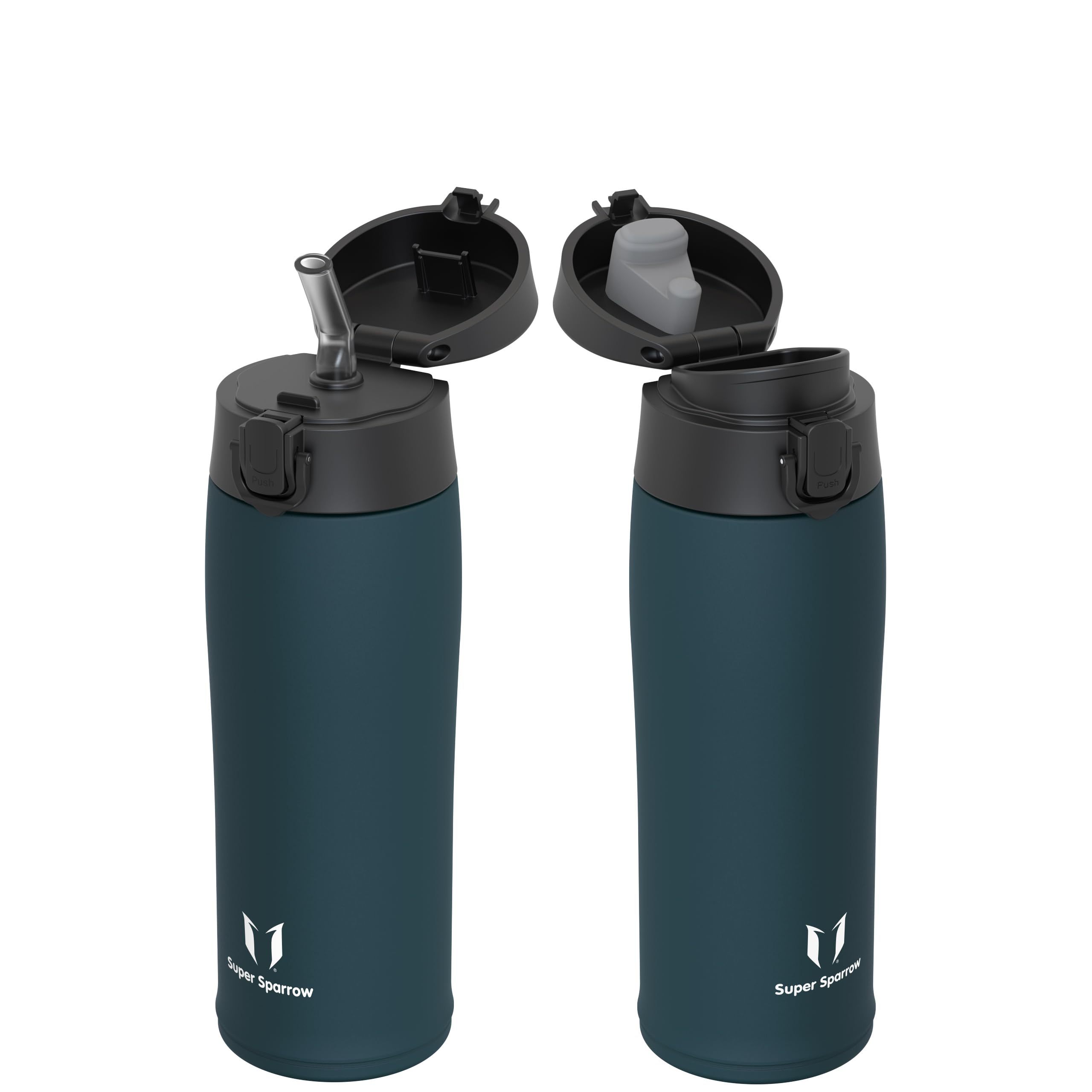 Super Sparrow Insulated Water Bottle - Travel Mug - 500ml - Stainless Steel Water Bottles - BPA Free - Leakproof Metal Bottles - Includes 2 Lids, Straw Lid & Spout Lid