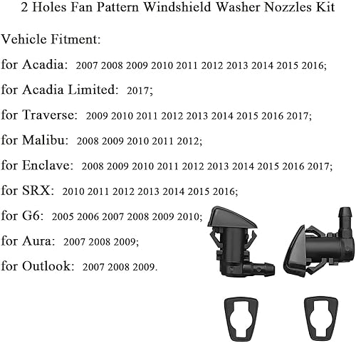 Miniatura 3 de 25823360 Boquillas de limpiaparabrisas prémium aptas para GMC Acadia 07-17, Traverse 09-17, Malibu 08-12, Enclave 08-17, SRX 10-16 Boquilla de