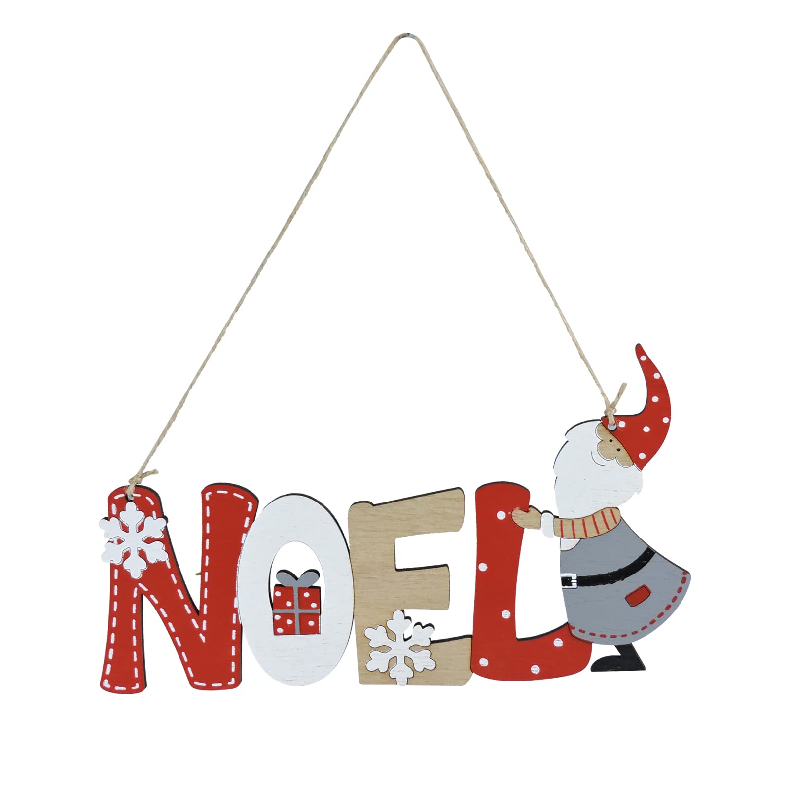 Andiker Colgantes originales de feliz Navidad, adornos de madera para puertas navideñas, decoración de árbol colgante de copo de nieve y Papá Noel (Patrón NOEL)
