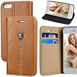 iPhone 5s case,iPhone 5 case,by Aliun,wallet case,Card holder Case,Stand feature,Sheild Button Case,with Two HD Screen Protectors[Brown]
