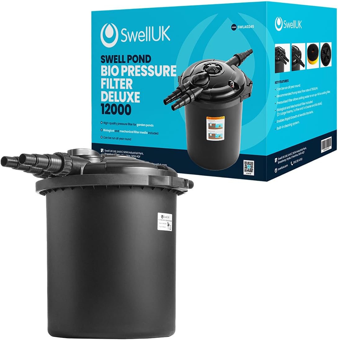 Swell Bio Pressure Filter Deluxe | Self-cleaning pressure filter | Garden Pond Filter | Biological and Mechanical Filter Media | 1 Year Guarantee