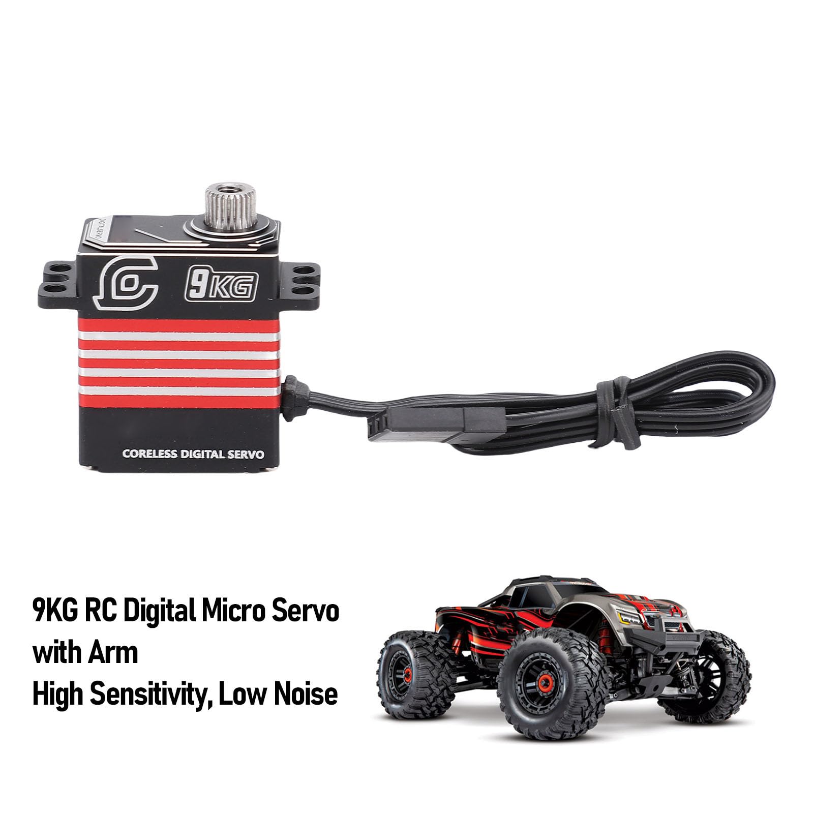 servo digital RC de 9 kg con brazo, resistente al agua IP66, de metal, repuesto para SCX10 III 1/18 Crawler. (Roja)