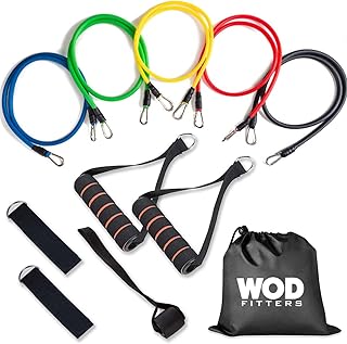 WODFitters Resistance Bands with Handle - 11 Pcs Portable Home Gym in a Bag - 5 Resistance Bands with Soft Grip Handles an...