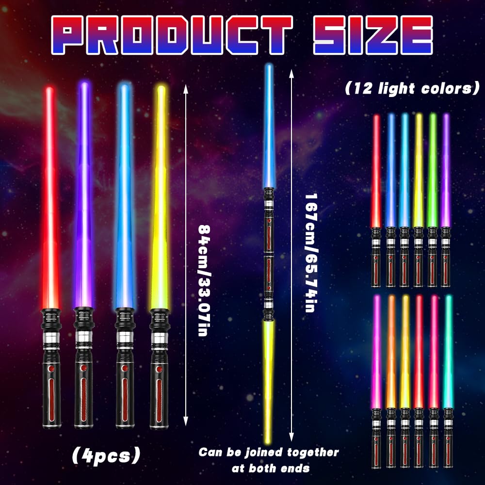 ADDLIVE 4 Pezzi Spade Laser, 12 Colori Modificabili con Luci LED Ed Effetti Sonori per Adulti e Adolescenti, Regalo Cosplay di Halloween di Natale per Ragazzo