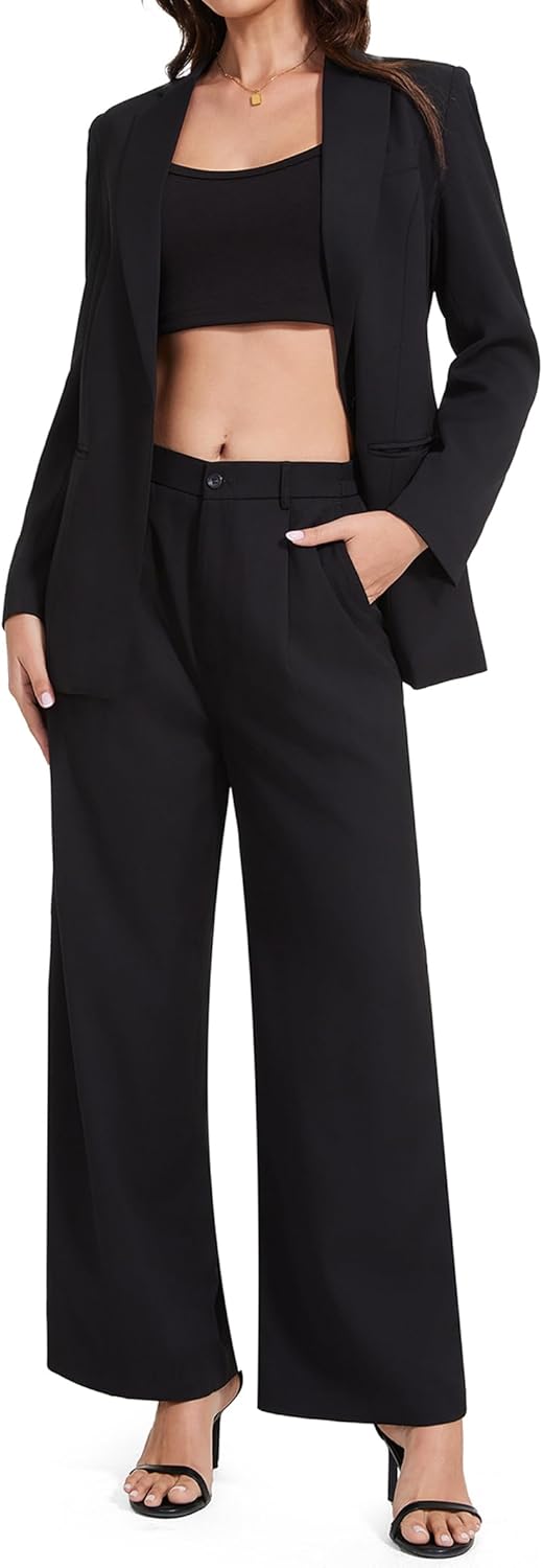 Women’s 3 Piece Suit Business Casual One Button Blazer Camisole and Wide Leg Pants Set