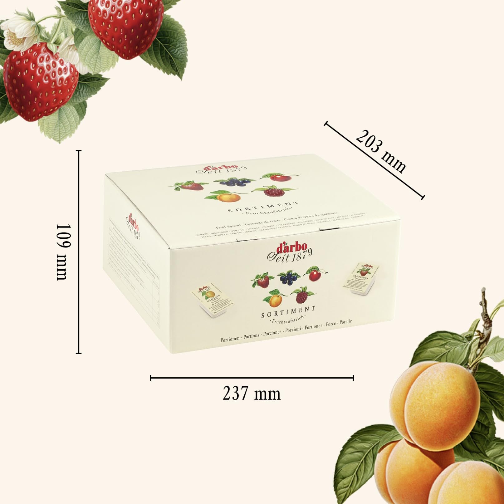Darbo, Confetture Spalmabili Assortite, Mix di Marmellate Monoporzione al Lampone, Fragola, Albicocca, Ciliegia e Mirtillo Nero, 100 Confetture da 25 g, 20 Porzioni per Gusto, Formato Convenienza