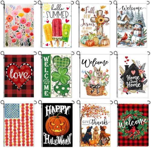 Seasonal Garden Flags Set of 12 Double Sided 12x18 Yard...
