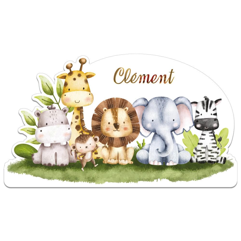 Adzif.biz Le sticker de decoration Tête de lit Animaux de la Jungle Personnalisable, Plaque Murale décor Chambre bébé Animaux de la Jungle