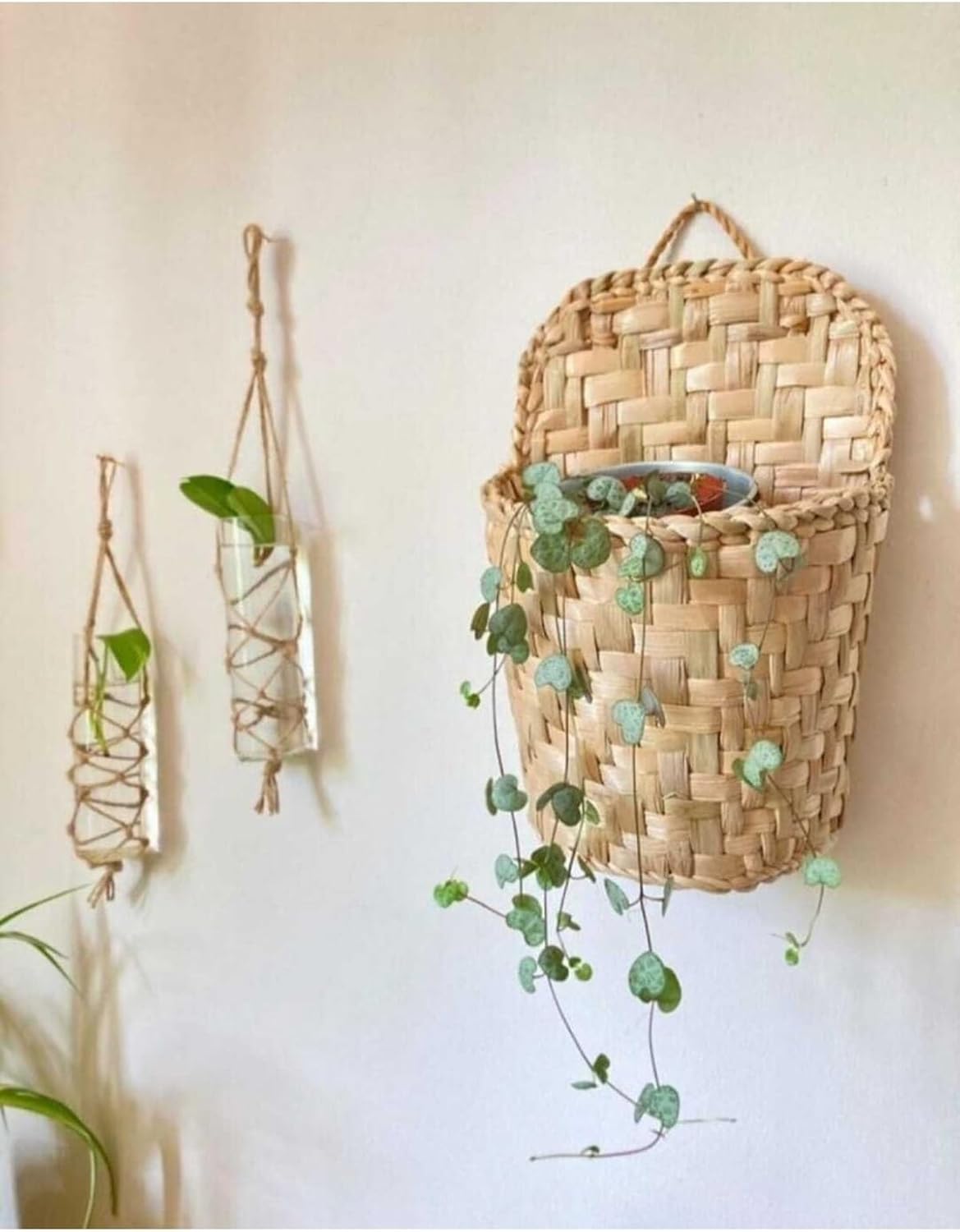 Woven Magazine Rack and Door Mat Basket, Wood Material, Modern Style, Beige Color, 20 x 20 cm - Cream