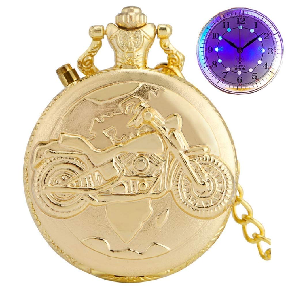 Bronze Lumineux LED Cadran Moto Moto Quartz Montre de Poche chaîne sculpté Steampunk chaîne Montre de Poche Horloge Cadeaux