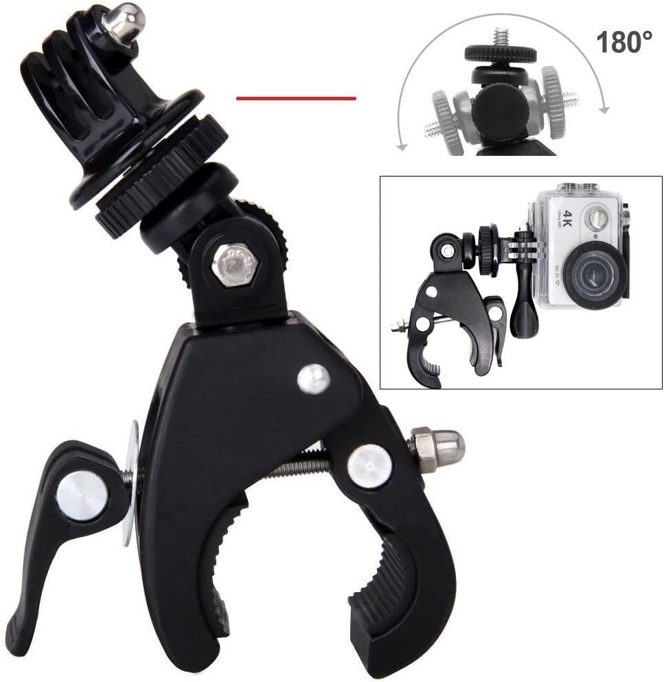 VVHOOY Motorcycle Bike Handlebar Mount Camera Clamp Mount Bracket 360 Rotation Action Camera Holder Compatible with Insta360/GoPro Hero 11/10/9/8/7/6/5/4 /AKASO/Osmo Action Cameras