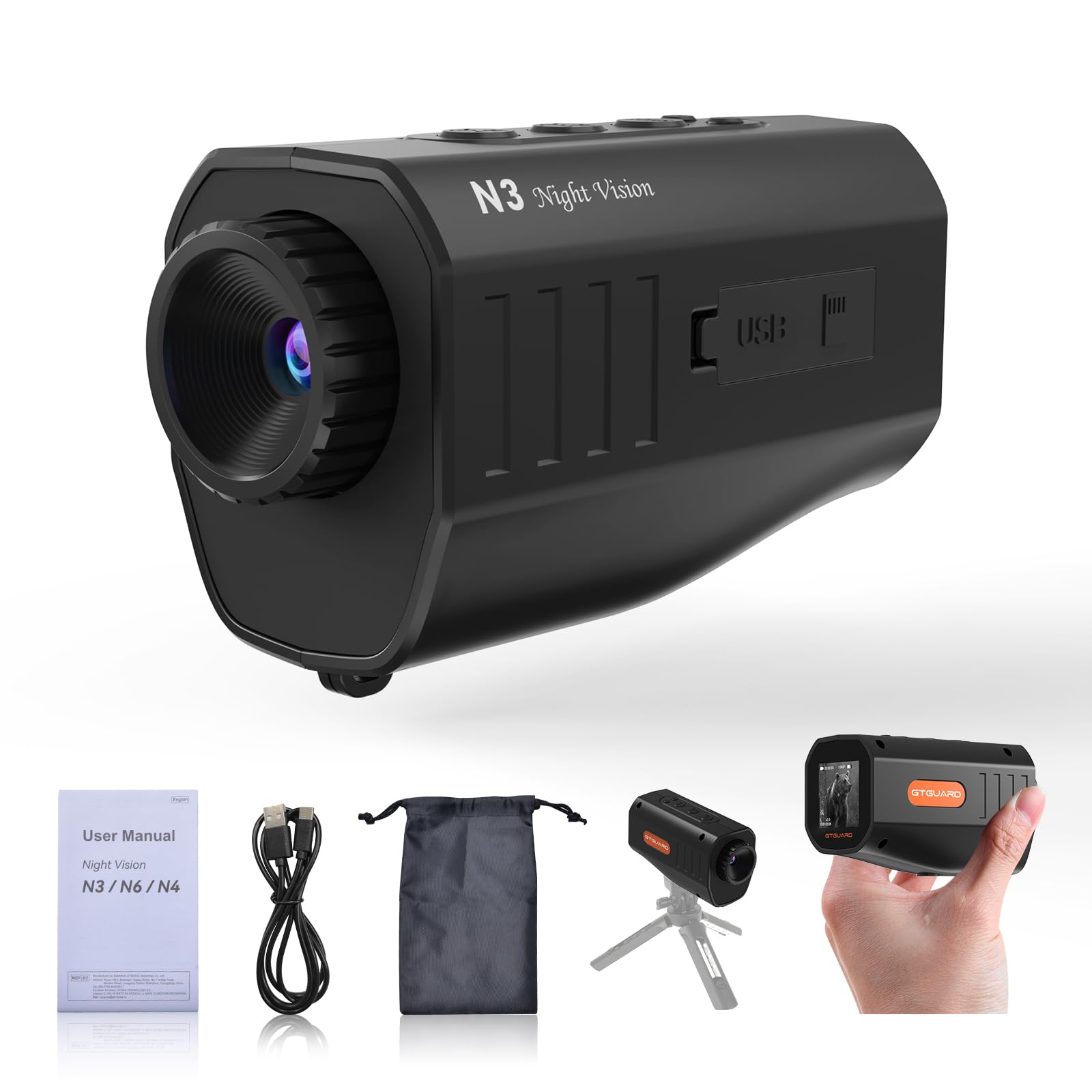 Monoculaire de Vision Nocturne Numérique Infrarouge avec Grand Écran de 2 Pouces, Zoom Numérique 5X, Batterie Rechargeable 2000mAh, Trépied,Supporte Photos & Vidéos pour Chasse et Camping
