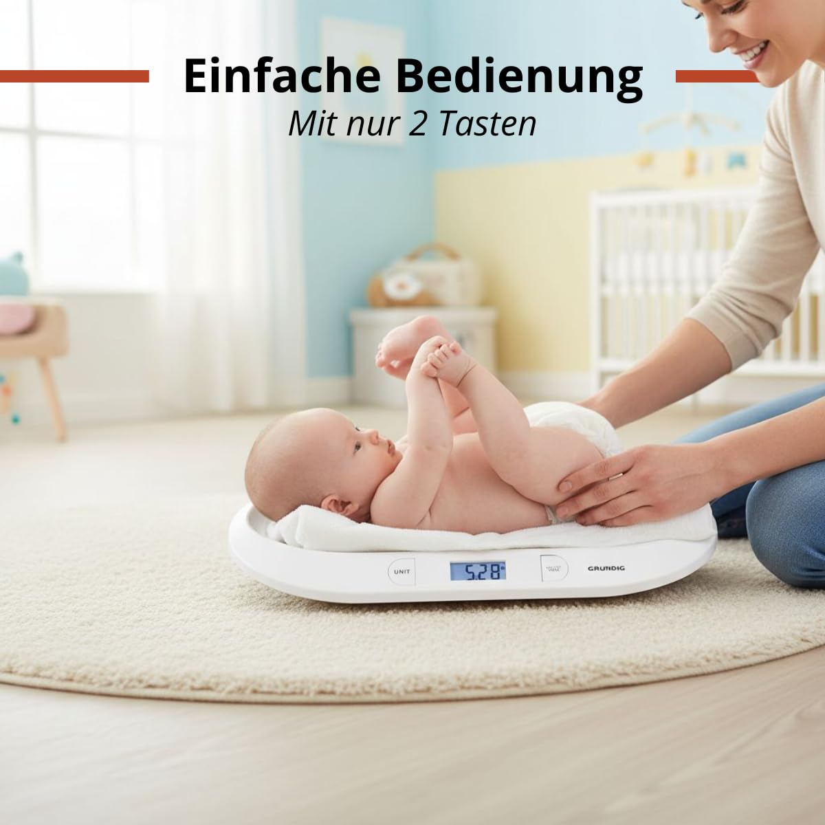 Grundig Babywaage Digital - Waage Max. 20 Kg - Personenwaage mit LED Anzeige - Baby Waage mit Tarafunktion und Display - Inkl. Batterien - Weiß