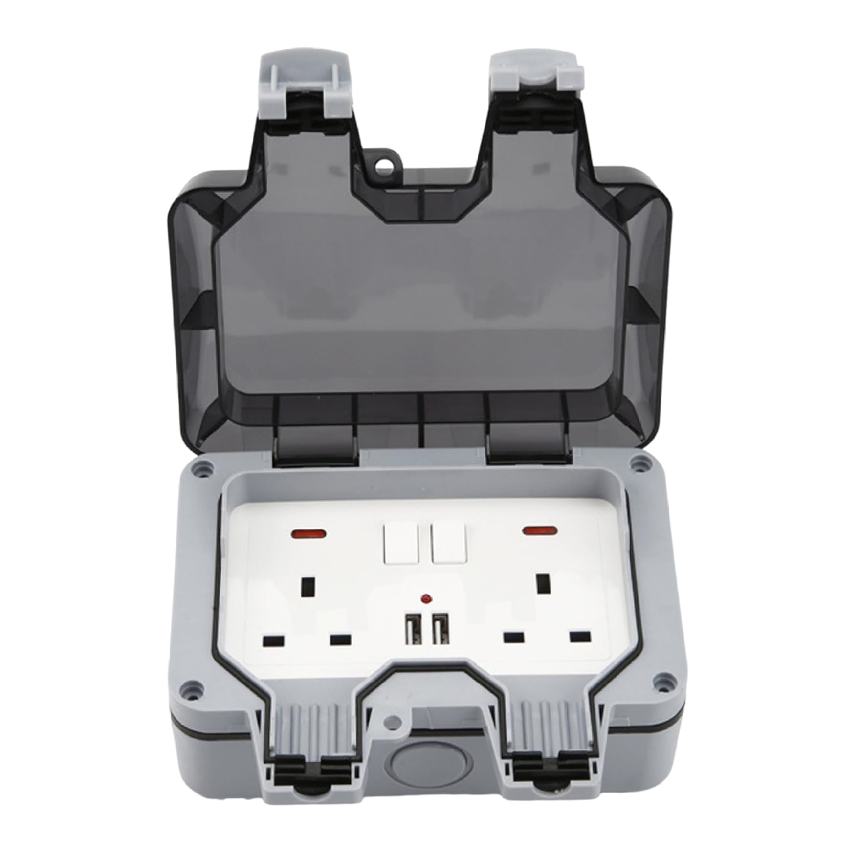 Outdoor Socket - 2 Gang Weatherproof IP66 UK Plug Socket, 13Amp Double External Wall Electrical Outlet