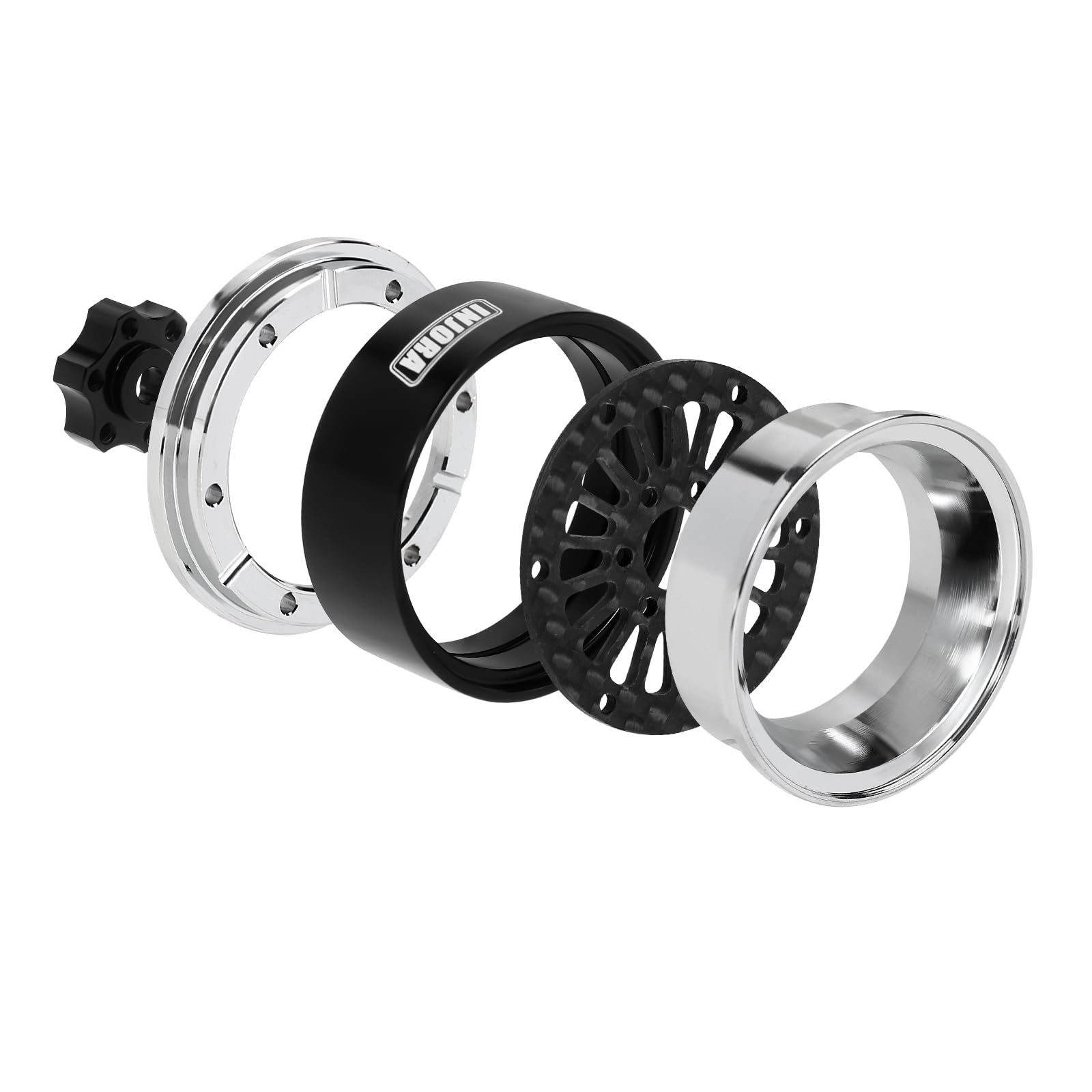 INJORA ModuWheel 1.3 beadlock Negative Offset Wheels with 18-Spoke, Replaceable Carbon Fiber Modular, for 1/18 1/24 RC Crawler (Silver)