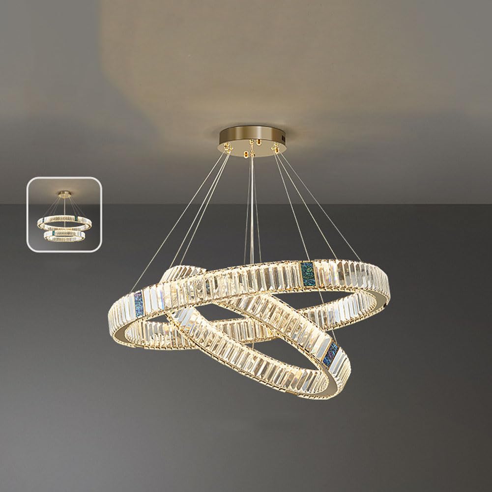 KXEcoLife LED Italian light luxury crystal chandelier, simple circle modern lamp, for living room bedroom dining lamps and lanterns,80+60cm
