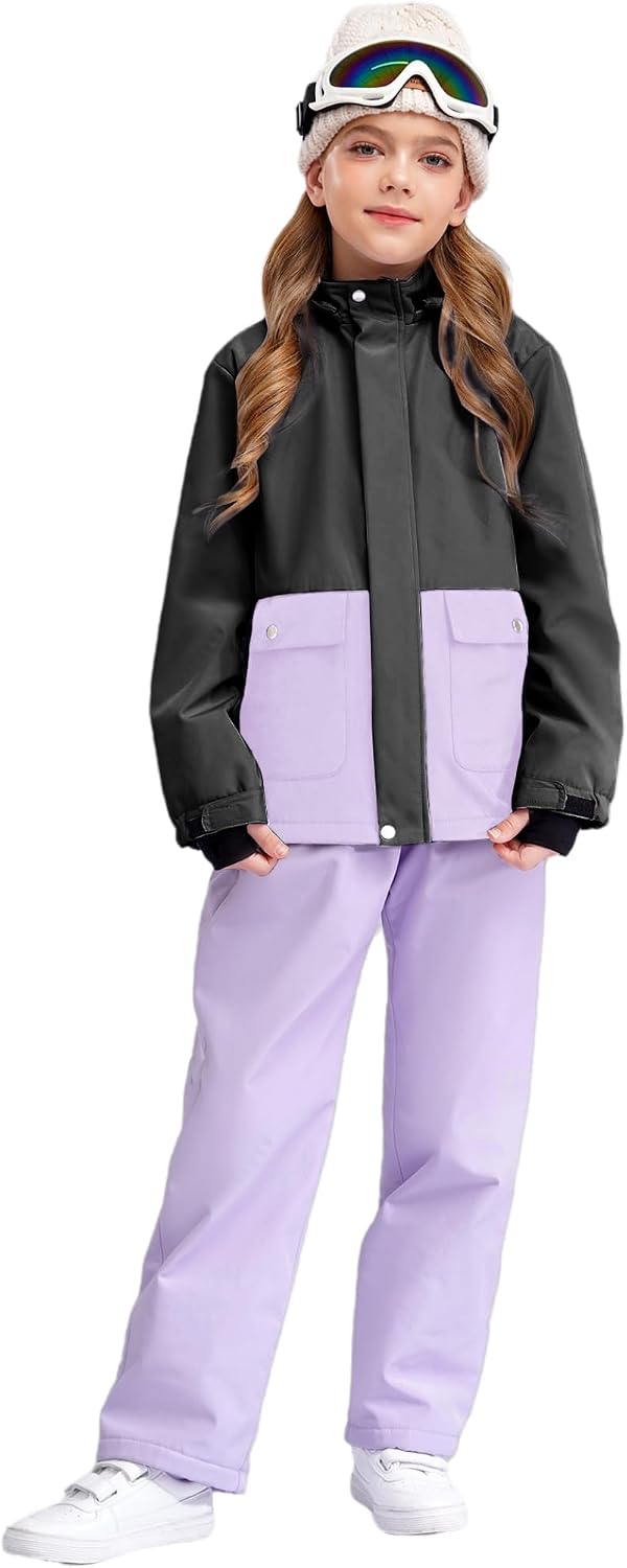 Kids Girls Boys Snowsuit Winter Jacket with Pants Hooded Waterproof Ski Suit Windproof Winter Suit