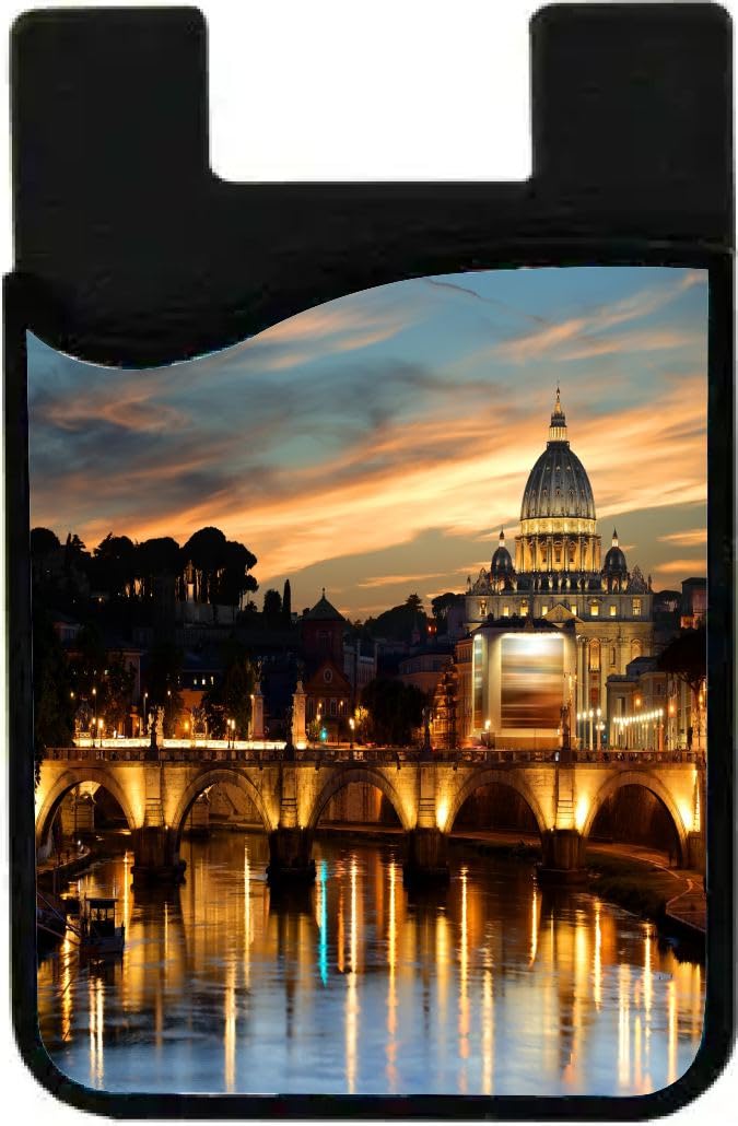 Island Gifting Neoprene Stick-on ID Card Holder for iPhone/Galaxy/Google Android Cases Featuring Image of Architecture of Vatican at Night in Italy, cell-sleeve-mas-887