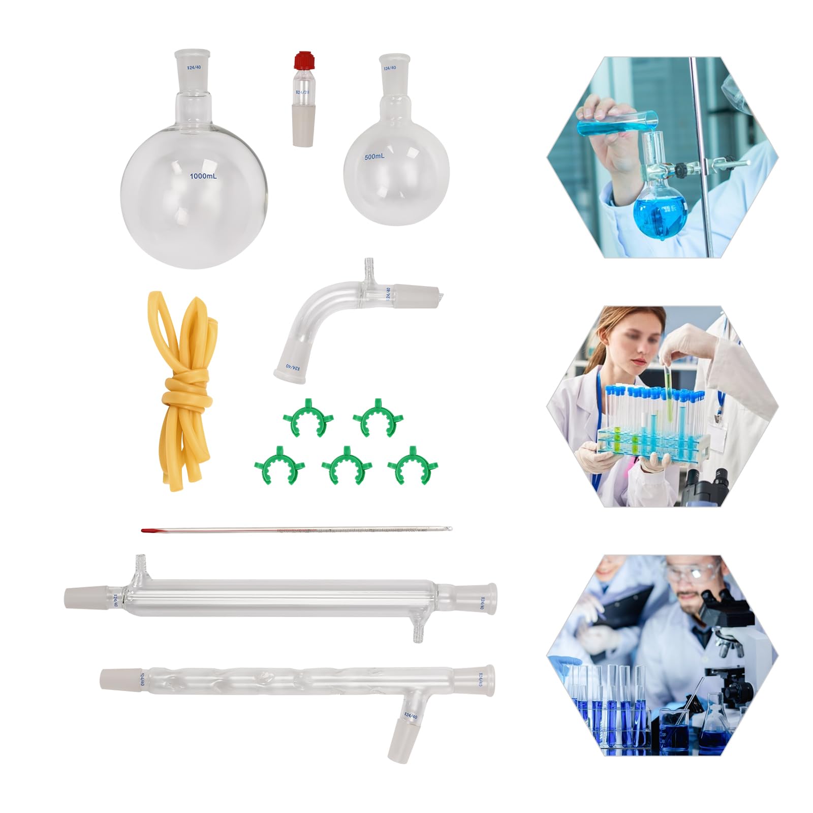 Chemielabor Glaswaren-Set, 250–1000 ml, 32 Stück, 24/40, Chemie, Glaswaren, Destillation, Labor, Glaswaren, Laborglaswaren, Chemie, Glaswaren für Destillationen, Trennung, Reinigung