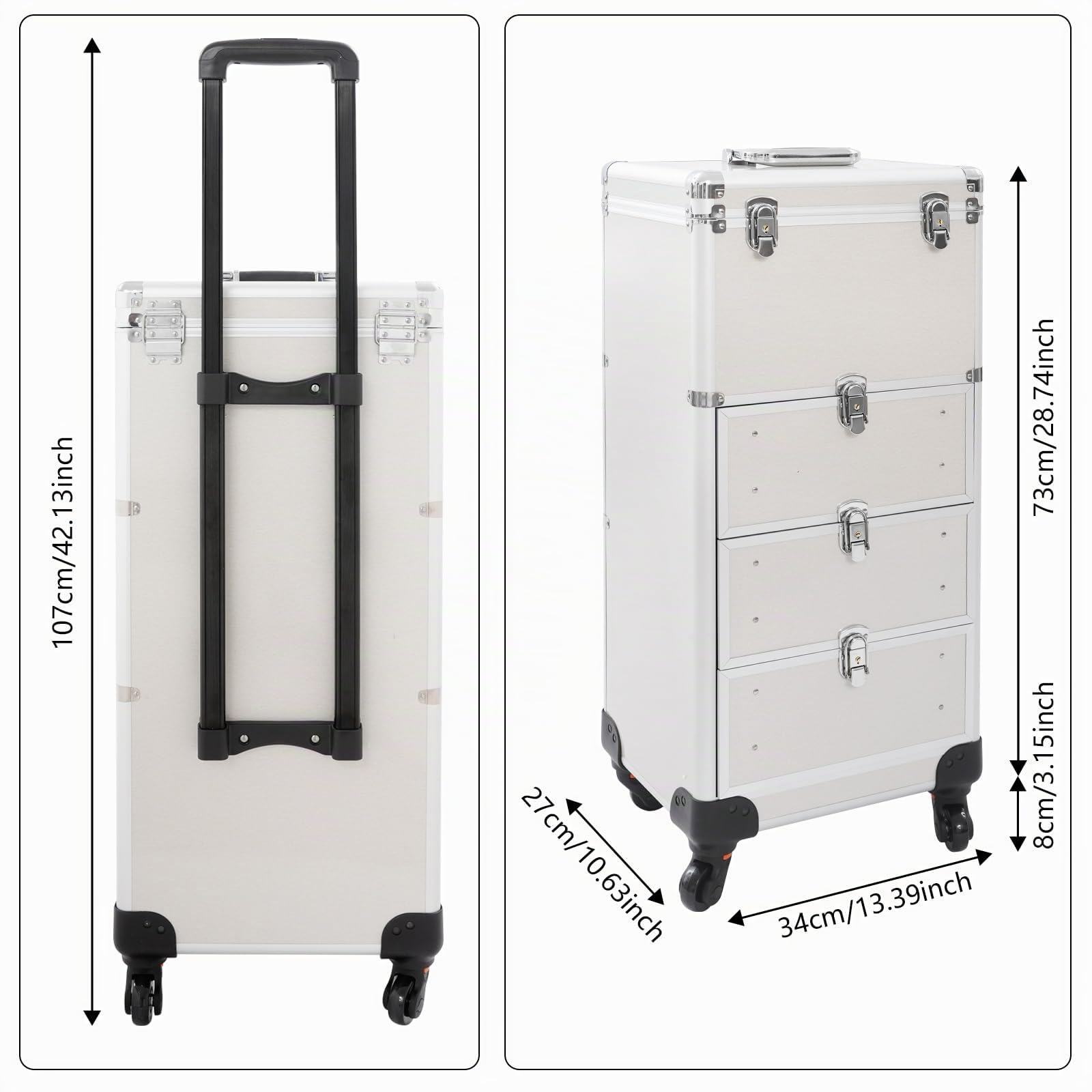 Valigetta cosmetica trolley con 3 cassetti, valigia da parrucchiere professionale make up valigia unghie valigia valigia con ruote chiudibile valigia trucco donna per viaggio estetista parrucchiere