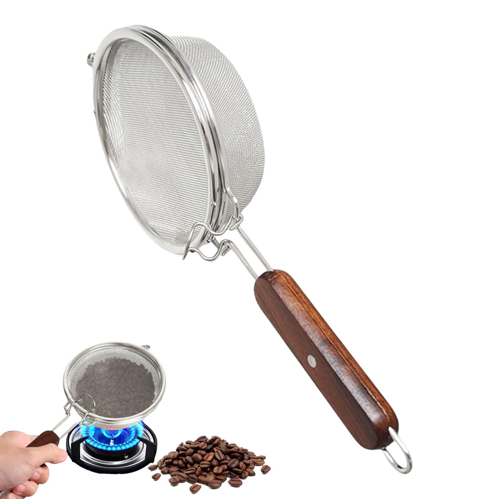 Générique Home Coffee Roaster, Edelstahl, Manual Tool, Even Roasting, Heat-Resistant Handle, Sturdy Mesh Drum, Easy to Clean, Kitchen Dining Use, Household Cafe Picnic. 17,4 x 14,1 cm