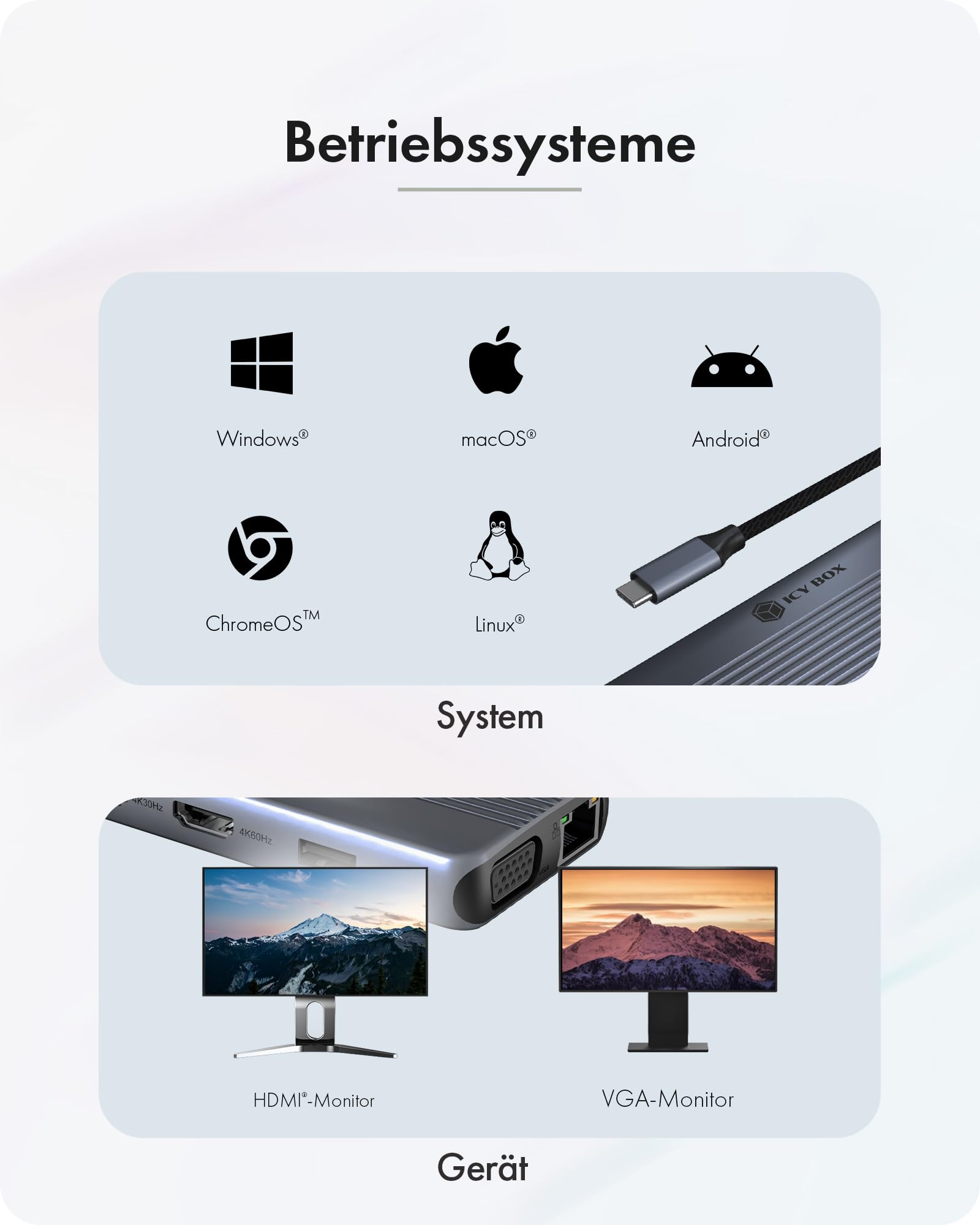 ICY BOX 12-in-1 USB-C Docking Station, Triple Display Dock mit 2X HDMI 4K, VGA, 100W Power Delivery, Gigabit LAN, SD/microSD Kartenleser, USB 3.2 Gen 1, Heart Dock 4062, IB-DK4062-CPD