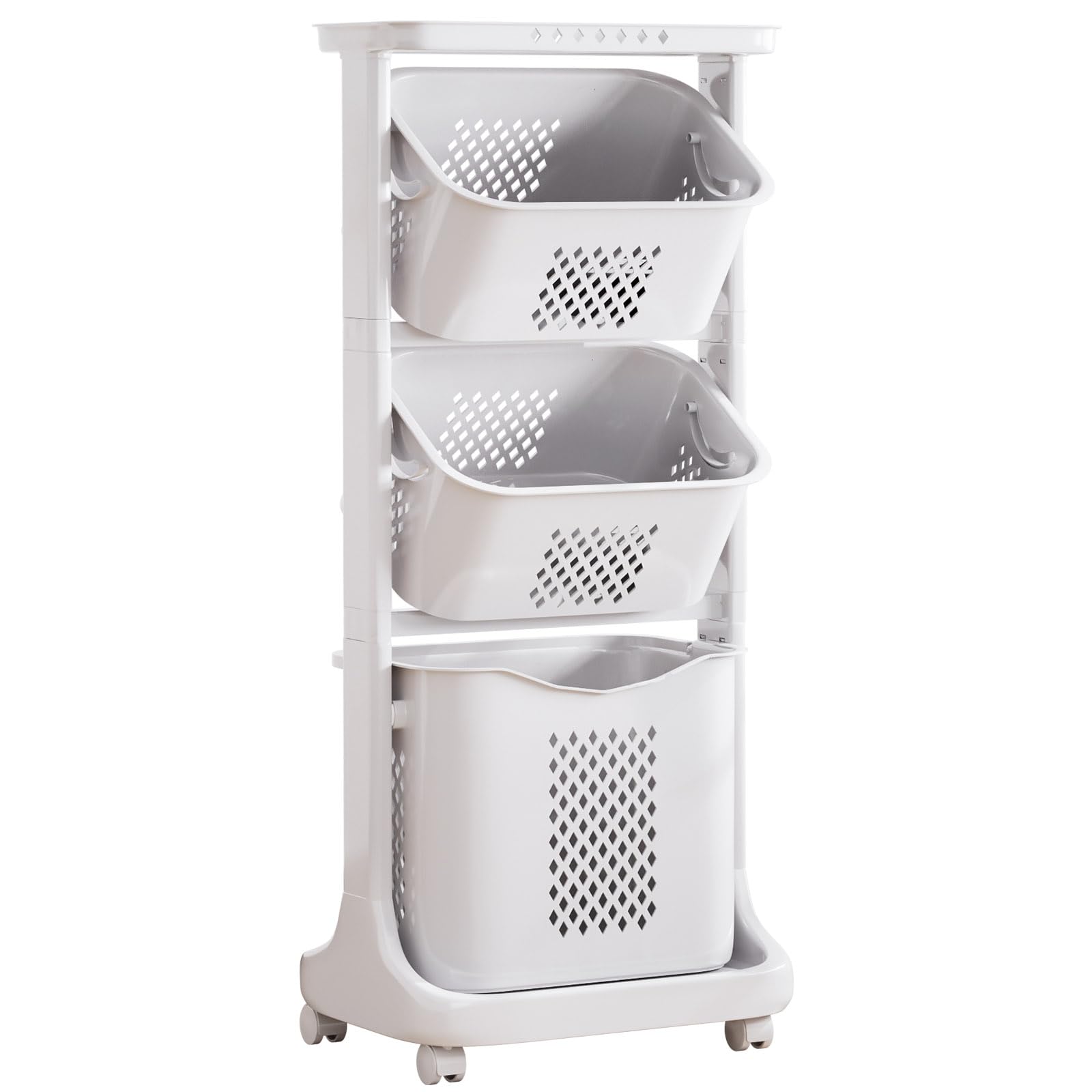 Yorbay Cesta Portabiancheria con Ruota e Manico, 3 Ceste Estraibili, Cesto per Vestiti Sporchi, per Giocattoli, Bagno, Camera, Mobile, 108.8x32.8x43.7cm, Grigio