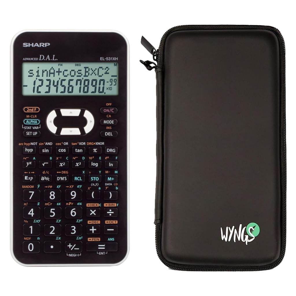 Sharp EL-531XH weiß inkl. WYNGS Schutztasche Schwarz - Wissenschaftlicher Taschenrechner - Basic Set