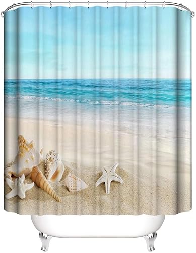 Miniatura 3 de Juego de 4 cortinas de ducha de playa de verano, juego de decoración de baño con alfombras antideslizantes en forma de U, cubierta de tapa de