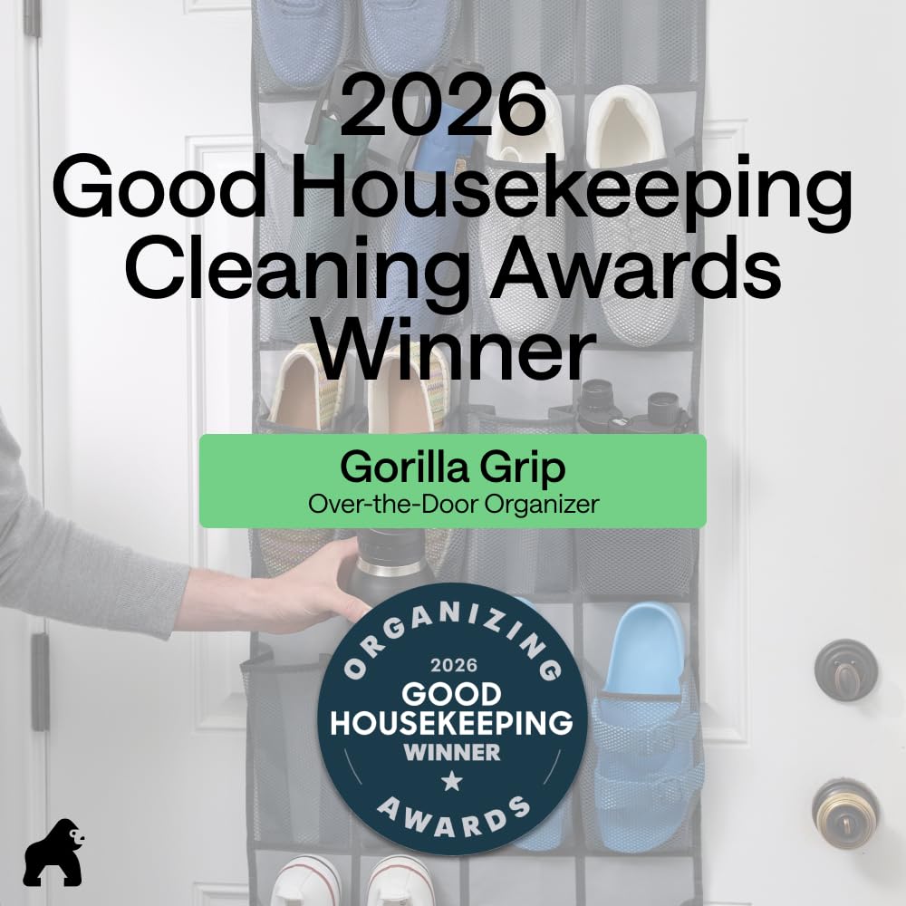 GORILLA GRIP Over the Door Shoe Organizer, 24 Large Breathable Mesh Pockets, Space Saving Hanging Storage Holder, Closet Rack Hanger Holds Up to 40 lbs, Hangs on Closets for Shoes, Accessories, Black - 5