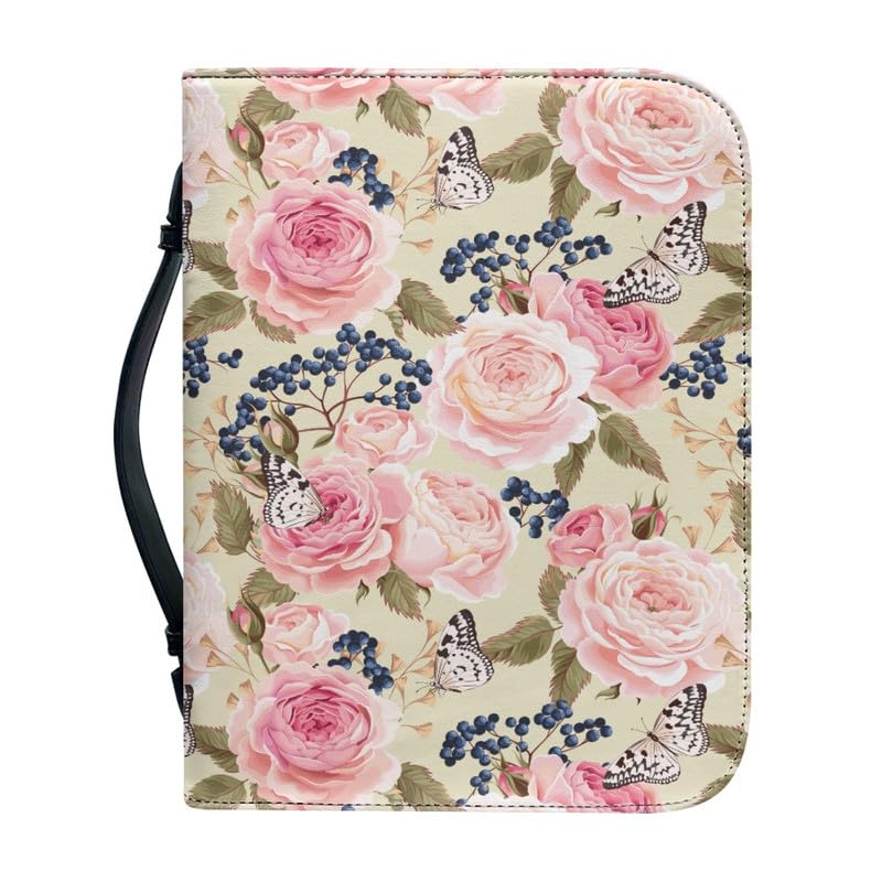 Garronmavis Butterfly Pink Peony PU Leather Bible Case for Women, Morpho Flower Bible Bag, Floral Butterflies Bible Bags - L — image 1