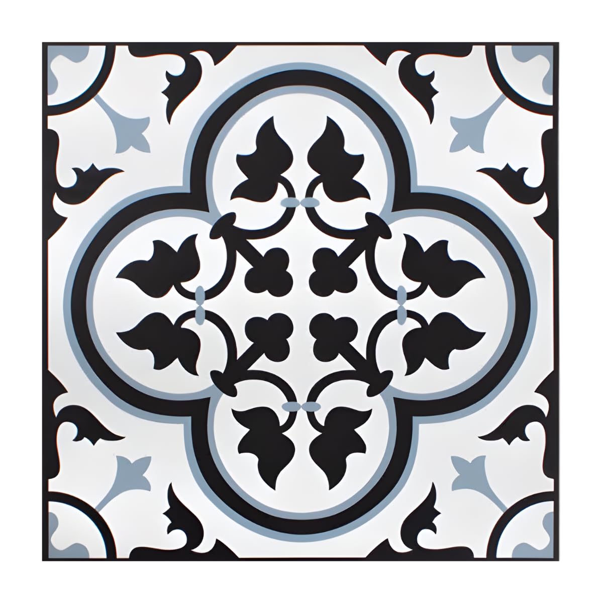 Pack of 48 Mediterranean Blue, Black & White Vinyl Floor Tiles Peel & Stick 1ft x 1ft, Geometric Mosaic Damask Design, Easy-Fit Flooring for Kitchens, Bathrooms, Living Rooms & Hallways Self Adhesive