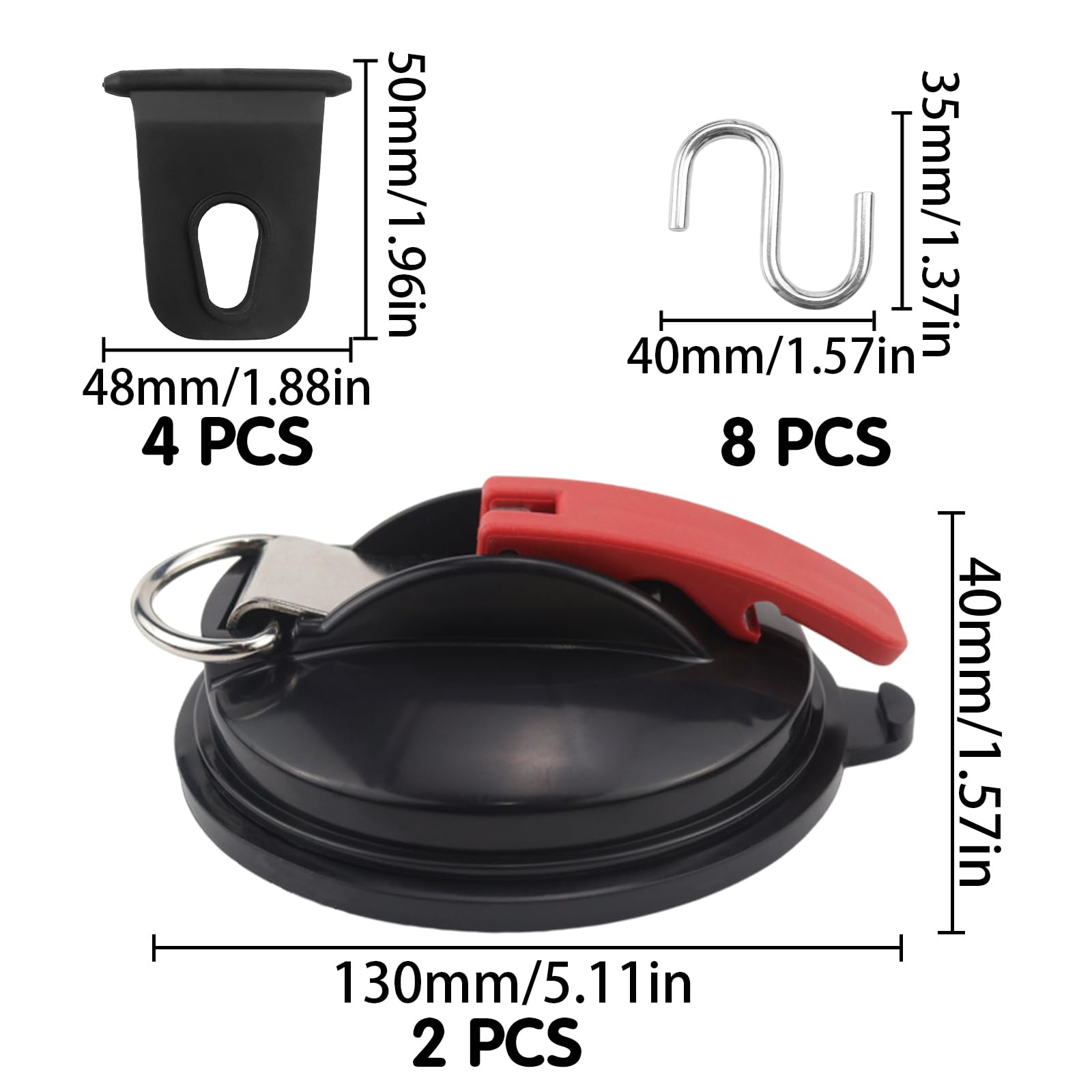 Raxfekro Set di 2 ventose con 8 ganci a S e 4 ganci in silicone, ventosa con gancio da campeggio, ventosa per auto adatta per campeggio, tenda, roulotte, tenditore per auto
