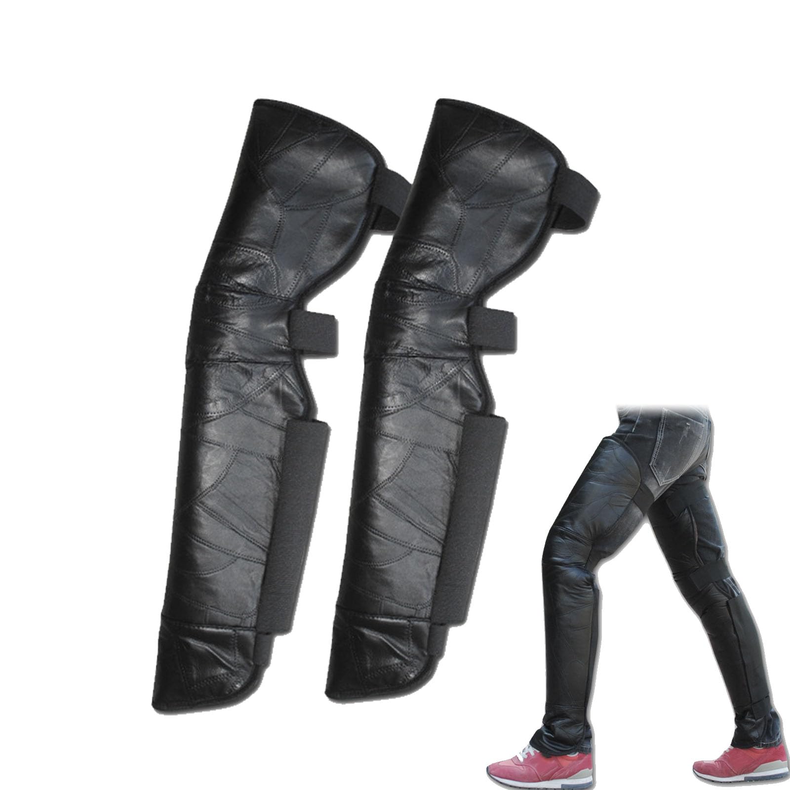 Genouillères de Moto Hiver, Protège Genoux de Moto Preuve de l'eau Coupe-Vent Cuir Véritable + Peluche épaisse Sangle de Serrage à élargissement Réglable 1 Paire 73 cm/65 cm Female