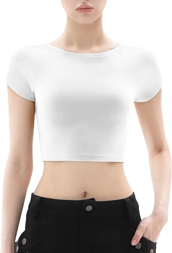 PUMIEY Womens Short Sleeve Crop Tops Crew Neck T Shirt Sexy Tee Smoke Cloud Collection