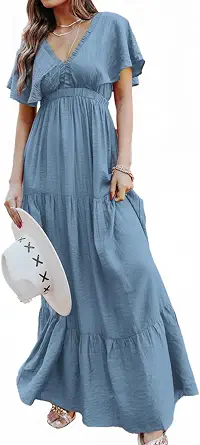 Amegoya Women's Casual Short Sleeve V-Neck Floral Maxi Dress