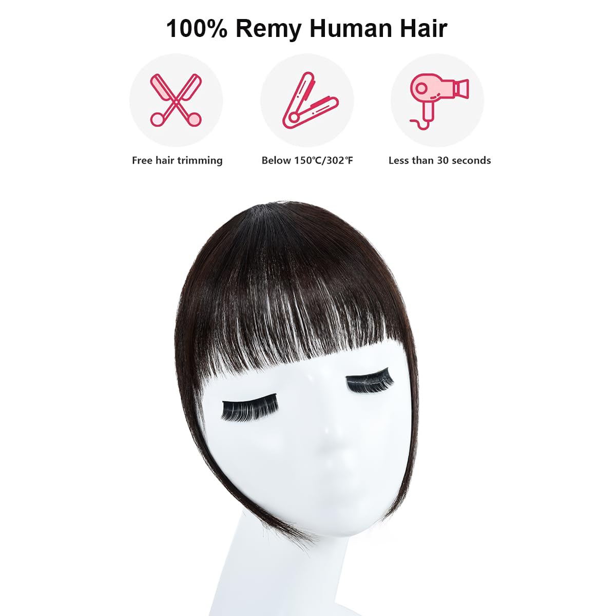 BUYOGET Clip in Fringe Human Hair Extension Dark Brown Straight Remy Fringe Clip on Bangs Hair Clip for Women - Image 3