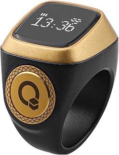 Honseadek Contador inteligente de anillos de dedo, contador digital impermeable de anillo inteligente, con 5 recordatorios de tiempo de oración, pantalla LED de larga duración (18 mm, negro)