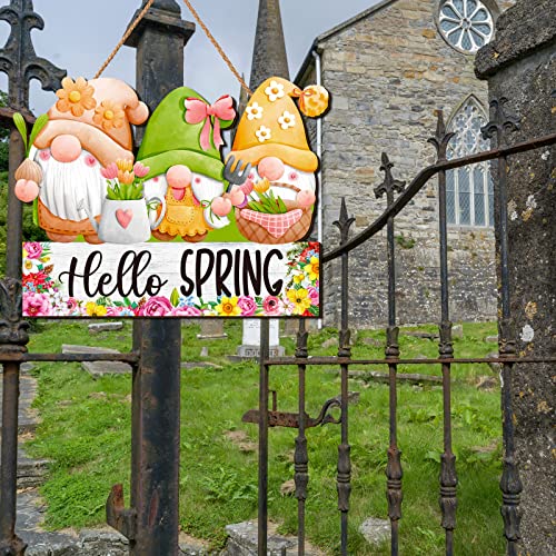 Spring Welcome Door Sign Decor Gnomes Spring Hanging Sign Easter Wooden Signs Decorative Wall Plaque Rustic Front Door Yard Farmhouse Home Spring Harvest Decorations - Thumbnail 4