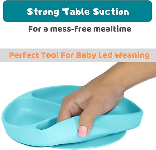 Miniatura 2 de Silikong Suction Plate for Toddlers  BPA Free 100 Food-Grade Silicone  Microwave Dishwasher and Oven Safe  Stay Put Divided Baby Feeding Bowls and