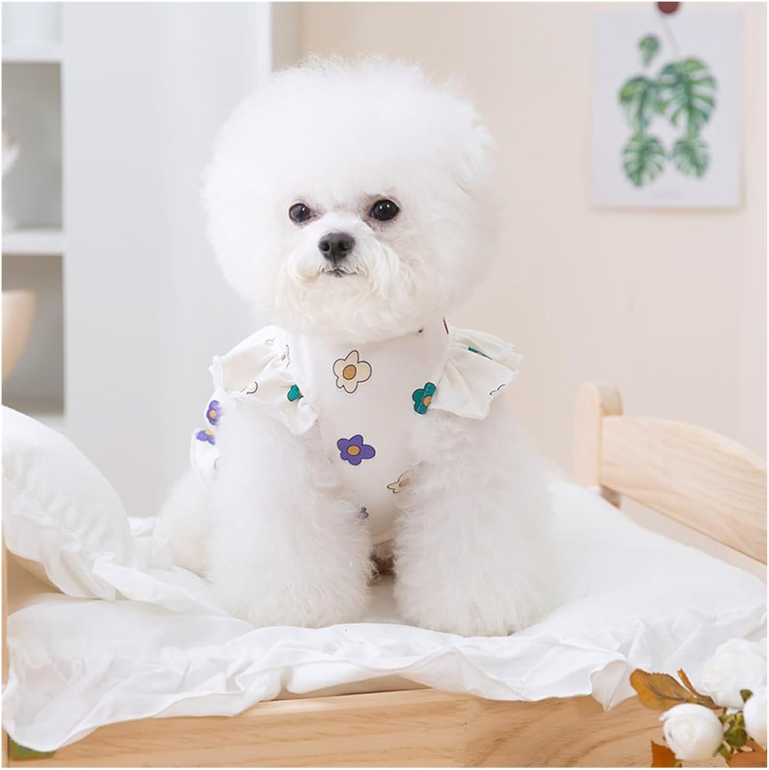 Flower Print Dog Dress Lightweight Spring Pet Skirt for Small Dogs Outdoor Walking Apparel(S)